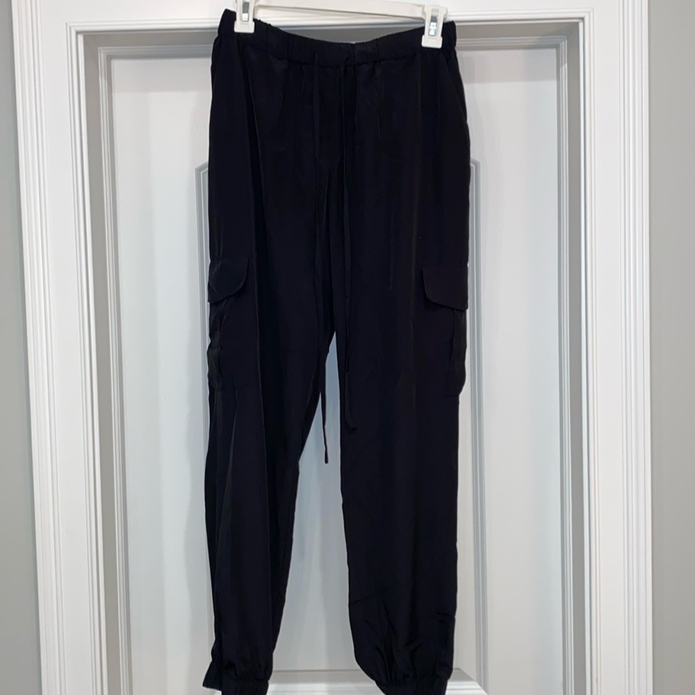 Halogen black silky cargo joggers